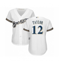 Women's Milwaukee Brewers #12 Tyrone Taylor Authentic White Home Cool Base Baseball Player Jersey