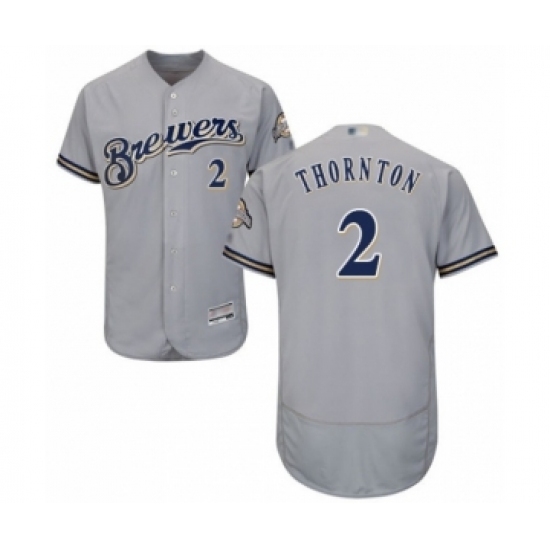 Men's Milwaukee Brewers #2 Trent Grisham Grey Road Flex Base Authentic Collection Baseball Player Jersey Men's Milwaukee Brewers #2 Trent Grisham Grey Road Flex Base Authentic Collection Baseball Player Jersey