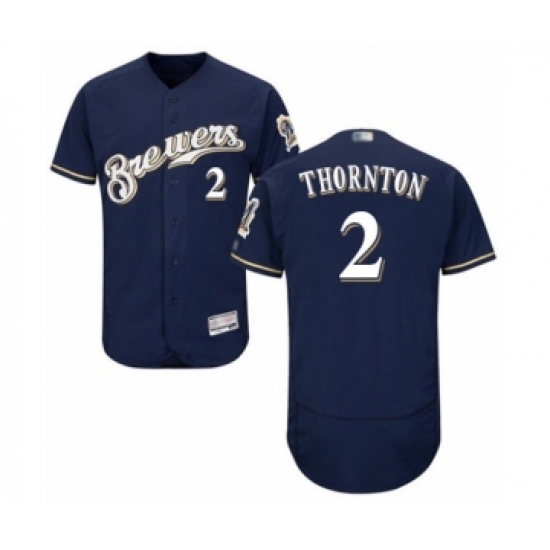 Men's Milwaukee Brewers #2 Trent Grisham Navy Blue Alternate Flex Base Authentic Collection Baseball Player Jersey Men's Milwaukee Brewers #2 Trent Grisham Navy Blue Alternate Flex Base Authentic Collection Baseball Player Jersey
