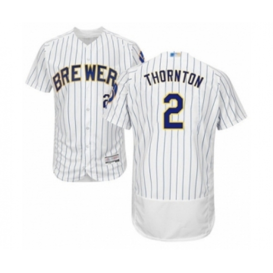 Men's Milwaukee Brewers #2 Trent Grisham White Home Flex Base Authentic Collection Baseball Player Jersey Men's Milwaukee Brewers #2 Trent Grisham White Home Flex Base Authentic Collection Baseball Player Jersey