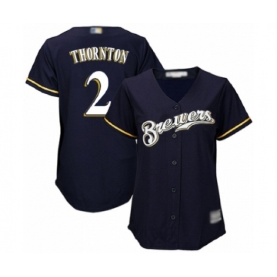 Women's Milwaukee Brewers #2 Trent Grisham Authentic Navy Blue Alternate Cool Base Baseball Player Jersey Women's Milwaukee Brewers #2 Trent Grisham Authentic Navy Blue Alternate Cool Base Baseball Player Jersey