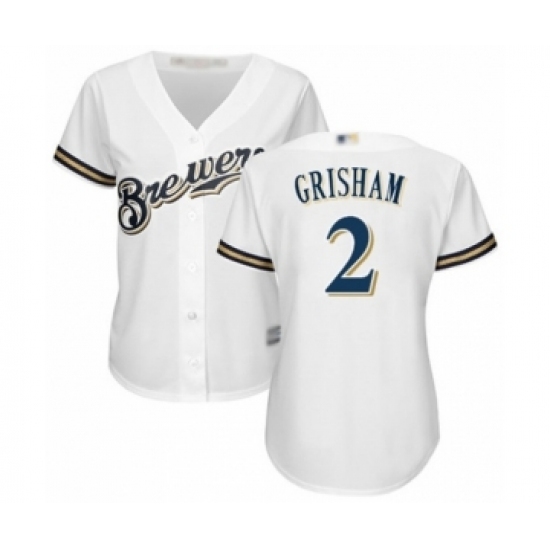 Women's Milwaukee Brewers #2 Trent Grisham Authentic White Home Cool Base Baseball Player Jersey Women's Milwaukee Brewers #2 Trent Grisham Authentic White Home Cool Base Baseball Player Jersey