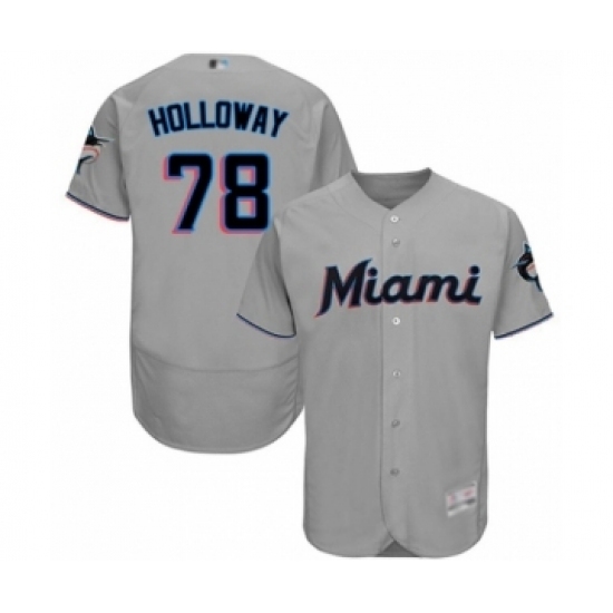 Men's Miami Marlins #78 Jordan Holloway Grey Road Flex Base Authentic Collection Baseball Player Jersey Men's Miami Marlins #78 Jordan Holloway Grey Road Flex Base Authentic Collection Baseball Player Jersey