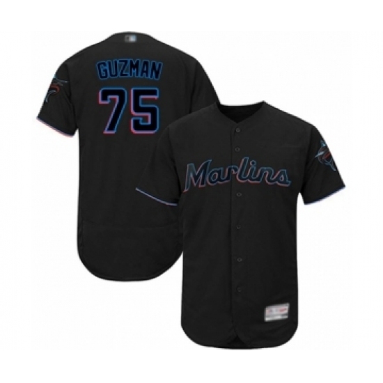 Men's Miami Marlins #75 Jorge Guzman Black Alternate Flex Base Authentic Collection Baseball Player Jersey Men's Miami Marlins #75 Jorge Guzman Black Alternate Flex Base Authentic Collection Baseball Player Jersey