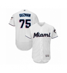 Men's Miami Marlins #75 Jorge Guzman White Home Flex Base Authentic Collection Baseball Player Jersey Men's Miami Marlins #75 Jorge Guzman White Home Flex Base Authentic Collection Baseball Player Jersey