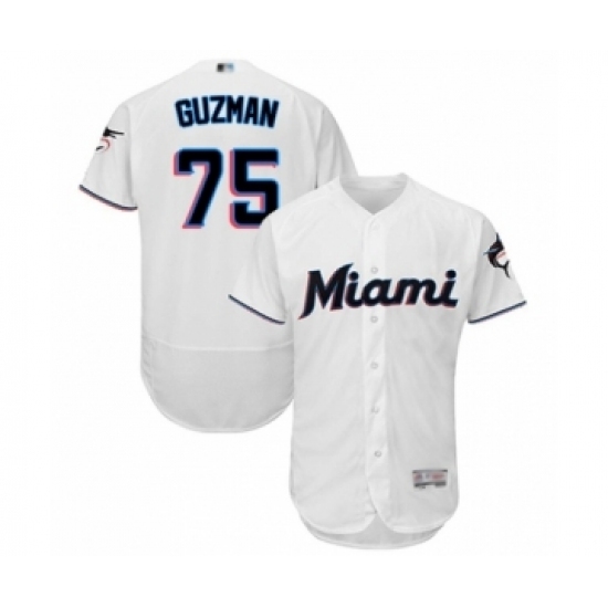 Men's Miami Marlins #75 Jorge Guzman White Home Flex Base Authentic Collection Baseball Player Jersey Men's Miami Marlins #75 Jorge Guzman White Home Flex Base Authentic Collection Baseball Player Jersey