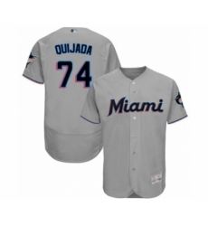 Men's Miami Marlins #74 Jose Quijada Grey Road Flex Base Authentic Collection Baseball Player Jersey