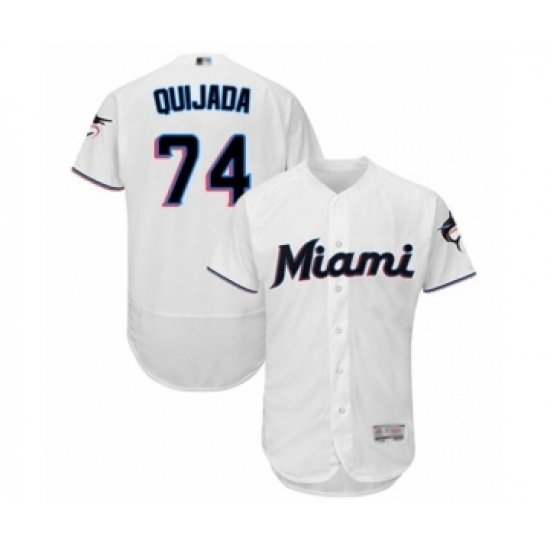 Men's Miami Marlins #74 Jose Quijada White Home Flex Base Authentic Collection Baseball Player Jersey Men's Miami Marlins #74 Jose Quijada White Home Flex Base Authentic Collection Baseball Player Jersey