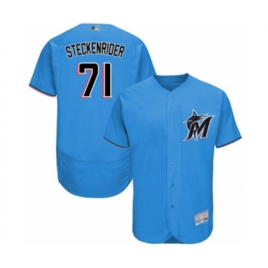 Men's Miami Marlins #71 Drew Steckenrider Blue Alternate Flex Base Authentic Collection Baseball Player Jersey Men's Miami Marlins #71 Drew Steckenrider Blue Alternate Flex Base Authentic Collection Baseball Player Jersey