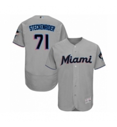 Men's Miami Marlins #71 Drew Steckenrider Grey Road Flex Base Authentic Collection Baseball Player Jersey