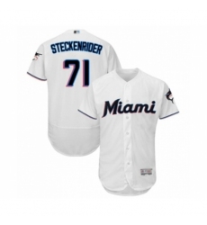 Men's Miami Marlins #71 Drew Steckenrider White Home Flex Base Authentic Collection Baseball Player Jersey