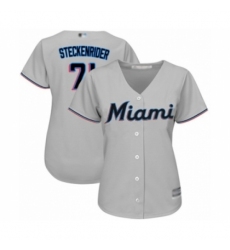 Women's Miami Marlins #71 Drew Steckenrider Authentic Grey Road Cool Base Baseball Player Jersey