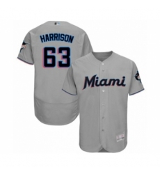 Men's Miami Marlins #63 Monte Harrison Grey Road Flex Base Authentic Collection Baseball Player Jersey