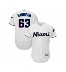 Men's Miami Marlins #63 Monte Harrison White Home Flex Base Authentic Collection Baseball Player Jersey