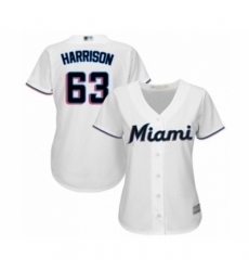 Women's Miami Marlins #63 Monte Harrison Authentic White Home Cool Base Baseball Player Jersey