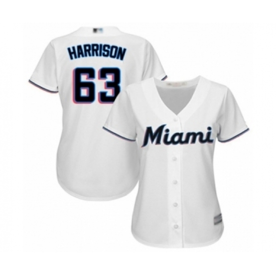 Women's Miami Marlins #63 Monte Harrison Authentic White Home Cool Base Baseball Player Jersey Women's Miami Marlins #63 Monte Harrison Authentic White Home Cool Base Baseball Player Jersey