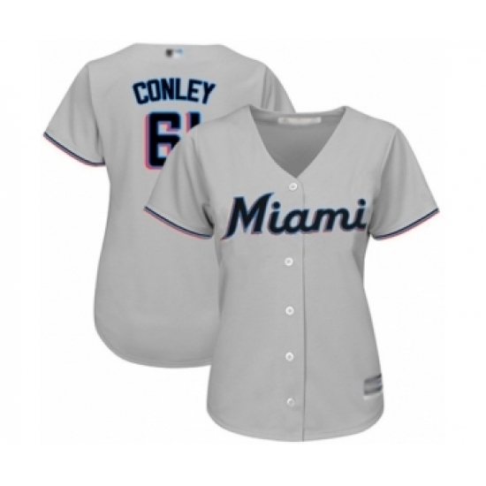Women's Miami Marlins #61 Adam Conley Authentic Grey Road Cool Base Baseball Player Jersey Women's Miami Marlins #61 Adam Conley Authentic Grey Road Cool Base Baseball Player Jersey
