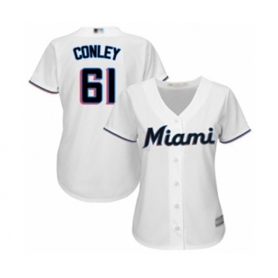 Women's Miami Marlins #61 Adam Conley Authentic White Home Cool Base Baseball Player Jersey Women's Miami Marlins #61 Adam Conley Authentic White Home Cool Base Baseball Player Jersey