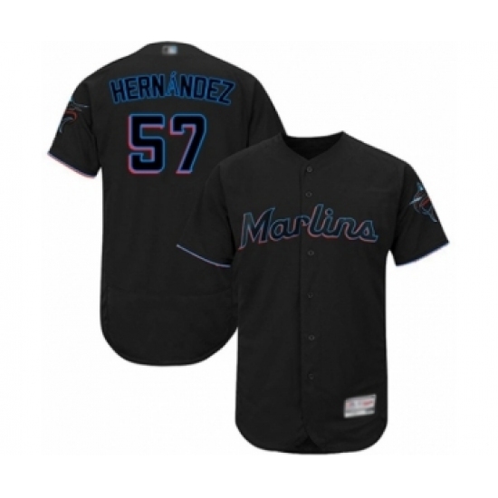 Men's Miami Marlins #57 Elieser Hernandez Black Alternate Flex Base Authentic Collection Baseball Player Jersey Men's Miami Marlins #57 Elieser Hernandez Black Alternate Flex Base Authentic Collection Baseball Player Jersey