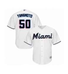 Youth Miami Marlins #50 Jordan Yamamoto Authentic White Home Cool Base Baseball Player Jersey