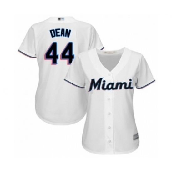 Women's Miami Marlins #44 Austin Dean Authentic White Home Cool Base Baseball Player Jersey Women's Miami Marlins #44 Austin Dean Authentic White Home Cool Base Baseball Player Jersey