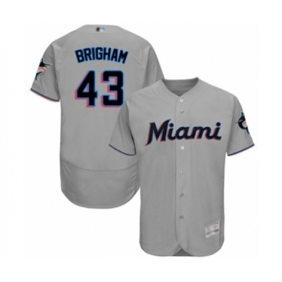 Men's Miami Marlins #43 Jeff Brigham Grey Road Flex Base Authentic Collection Baseball Player Jersey Men's Miami Marlins #43 Jeff Brigham Grey Road Flex Base Authentic Collection Baseball Player Jersey