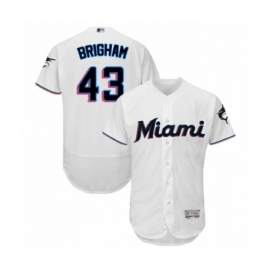 Men's Miami Marlins #43 Jeff Brigham White Home Flex Base Authentic Collection Baseball Player Jersey Men's Miami Marlins #43 Jeff Brigham White Home Flex Base Authentic Collection Baseball Player Jersey