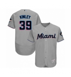Men's Miami Marlins #39 Tyler Kinley Grey Road Flex Base Authentic Collection Baseball Player Jersey