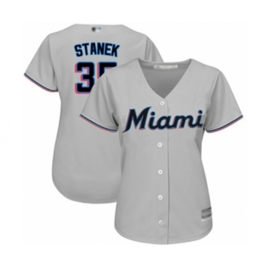 Women's Miami Marlins #35 Ryne Stanek Authentic Grey Road Cool Base Baseball Player Jersey Women's Miami Marlins #35 Ryne Stanek Authentic Grey Road Cool Base Baseball Player Jersey
