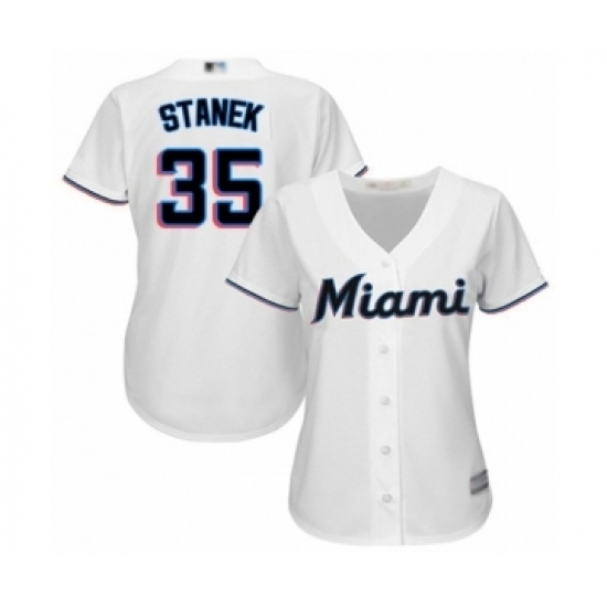 Women's Miami Marlins #35 Ryne Stanek Authentic White Home Cool Base Baseball Player Jersey Women's Miami Marlins #35 Ryne Stanek Authentic White Home Cool Base Baseball Player Jersey
