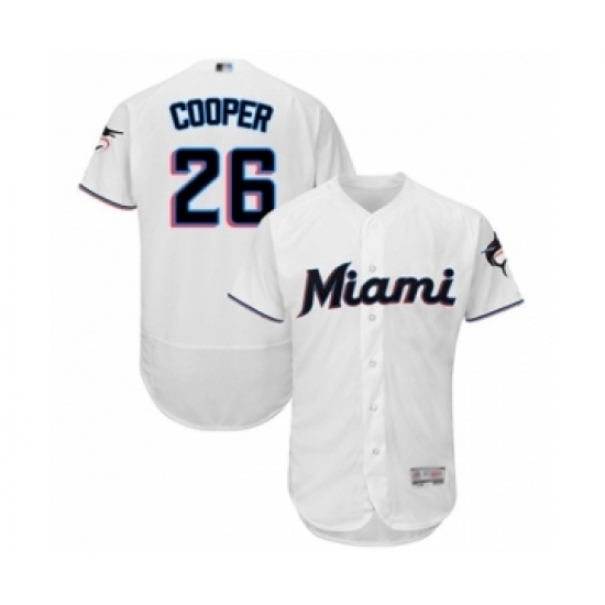 Men's Miami Marlins #26 Garrett Cooper White Home Flex Base Authentic Collection Baseball Player Jersey Men's Miami Marlins #26 Garrett Cooper White Home Flex Base Authentic Collection Baseball Player Jersey