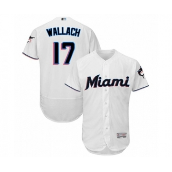 Men's Miami Marlins #17 Chad Wallach White Home Flex Base Authentic Collection Baseball Player Jersey Men's Miami Marlins #17 Chad Wallach White Home Flex Base Authentic Collection Baseball Player Jersey