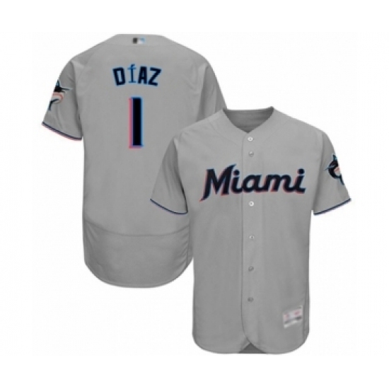 Men's Miami Marlins #1 Isan Diaz Grey Road Flex Base Authentic Collection Baseball Player Jersey Men's Miami Marlins #1 Isan Diaz Grey Road Flex Base Authentic Collection Baseball Player Jersey