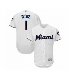 Men's Miami Marlins #1 Isan Diaz White Home Flex Base Authentic Collection Baseball Player Jersey Men's Miami Marlins #1 Isan Diaz White Home Flex Base Authentic Collection Baseball Player Jersey