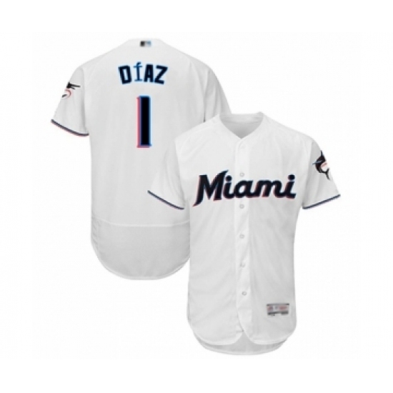 Men's Miami Marlins #1 Isan Diaz White Home Flex Base Authentic Collection Baseball Player Jersey Men's Miami Marlins #1 Isan Diaz White Home Flex Base Authentic Collection Baseball Player Jersey