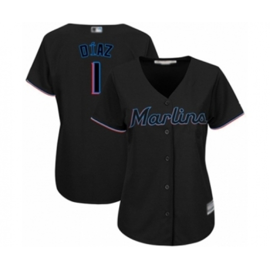 Women's Miami Marlins #1 Isan Diaz Authentic Black Alternate 2 Cool Base Baseball Player Jersey Women's Miami Marlins #1 Isan Diaz Authentic Black Alternate 2 Cool Base Baseball Player Jersey