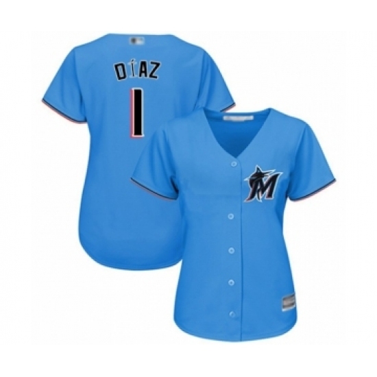 Women's Miami Marlins #1 Isan Diaz Authentic Blue Alternate 1 Cool Base Baseball Player Jersey Women's Miami Marlins #1 Isan Diaz Authentic Blue Alternate 1 Cool Base Baseball Player Jersey