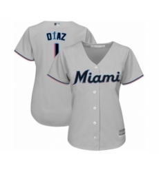 Women's Miami Marlins #1 Isan Diaz Authentic Grey Road Cool Base Baseball Player Jersey Women's Miami Marlins #1 Isan Diaz Authentic Grey Road Cool Base Baseball Player Jersey