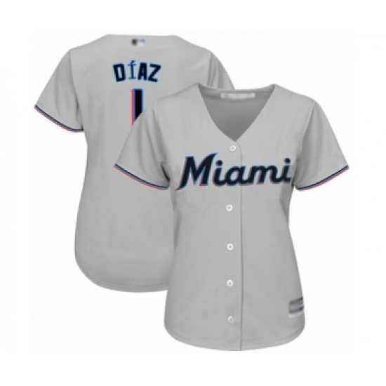 Women's Miami Marlins #1 Isan Diaz Authentic Grey Road Cool Base Baseball Player Jersey Women's Miami Marlins #1 Isan Diaz Authentic Grey Road Cool Base Baseball Player Jersey