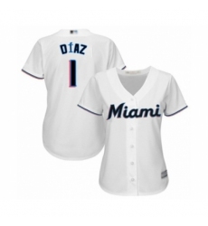 Women's Miami Marlins #1 Isan Diaz Authentic White Home Cool Base Baseball Player Jersey Women's Miami Marlins #1 Isan Diaz Authentic White Home Cool Base Baseball Player Jersey