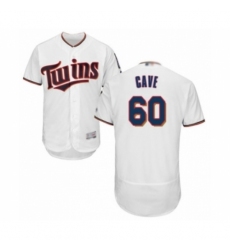 Men's Minnesota Twins #60 Jake Cave White Home Flex Base Authentic Collection Baseball Player Jersey