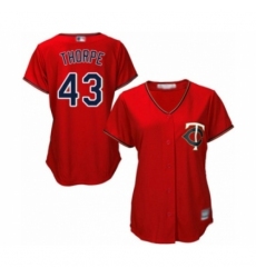 Women's Minnesota Twins #43 Lewis Thorpe Authentic Scarlet Alternate Cool Base Baseball Player Jersey