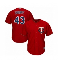 Youth Minnesota Twins #43 Lewis Thorpe Authentic Scarlet Alternate Cool Base Baseball Player Jersey