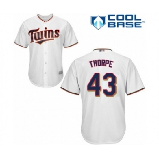 Youth Minnesota Twins #43 Lewis Thorpe Authentic White Home Cool Base Baseball Player Jersey Youth Minnesota Twins #43 Lewis Thorpe Authentic White Home Cool Base Baseball Player Jersey