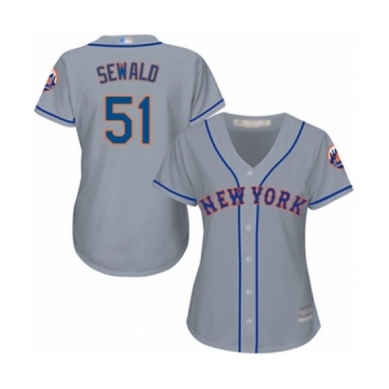 Women's New York Mets #51 Paul Sewald Authentic Grey Road Cool Base Baseball Player Jersey Women's New York Mets #51 Paul Sewald Authentic Grey Road Cool Base Baseball Player Jersey