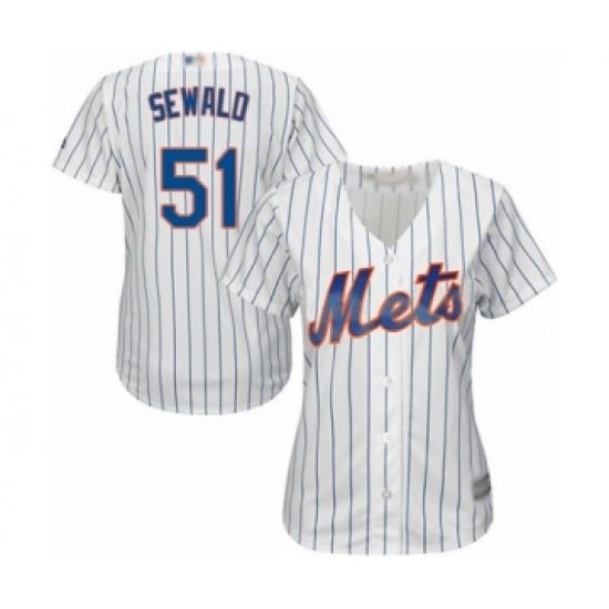 Women's New York Mets #51 Paul Sewald Authentic White Home Cool Base Baseball Player Jersey Women's New York Mets #51 Paul Sewald Authentic White Home Cool Base Baseball Player Jersey