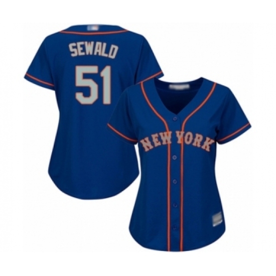 Women's New York Mets #51 Paul Sewald Replica Royal Blue Alternate Road Cool Base Baseball Player Jersey Women's New York Mets #51 Paul Sewald Replica Royal Blue Alternate Road Cool Base Baseball Player Jersey