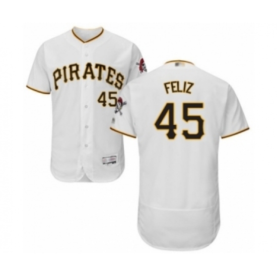 Men's Pittsburgh Pirates #45 Michael Feliz White Home Flex Base Authentic Collection Baseball Player Jersey Men's Pittsburgh Pirates #45 Michael Feliz White Home Flex Base Authentic Collection Baseball Player Jersey