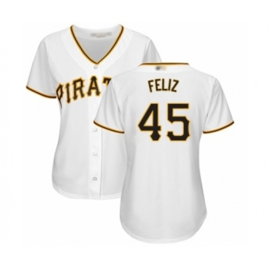 Women's Pittsburgh Pirates #45 Michael Feliz Authentic White Home Cool Base Baseball Player Jersey Women's Pittsburgh Pirates #45 Michael Feliz Authentic White Home Cool Base Baseball Player Jersey