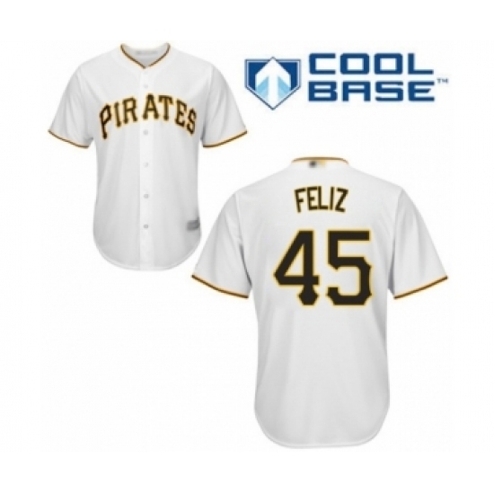Youth Pittsburgh Pirates #45 Michael Feliz Authentic White Home Cool Base Baseball Player Jersey Youth Pittsburgh Pirates #45 Michael Feliz Authentic White Home Cool Base Baseball Player Jersey